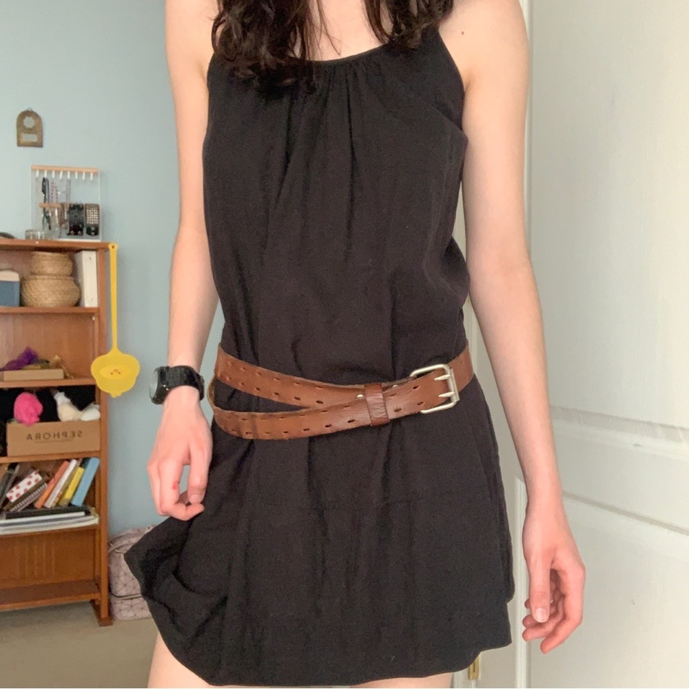 distressed leather brown belt w/ silver hardware